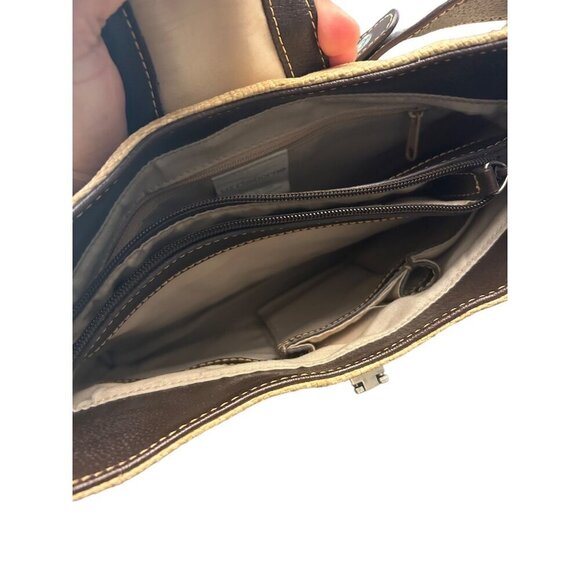 Liz Claiborne Beige & Brown Straw & Leather Shoulder Bag 12" - Picture 5 of 5